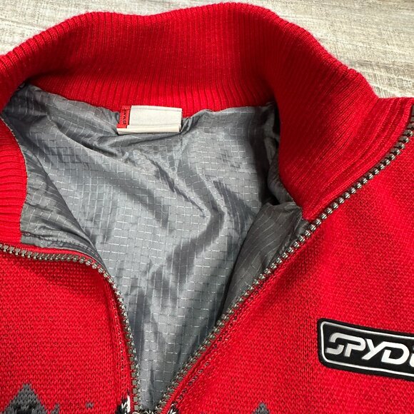 Spyder Wind Stopper Wool Red Gray Sweater Jacket 1/4 Zip Lined Mens Size Large - Picture 8 of 11